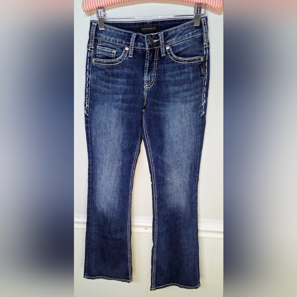 Silver Jeans Suki Bootcut Womens Size 26x31 Distressed Thick Stitch Y2K Stretch